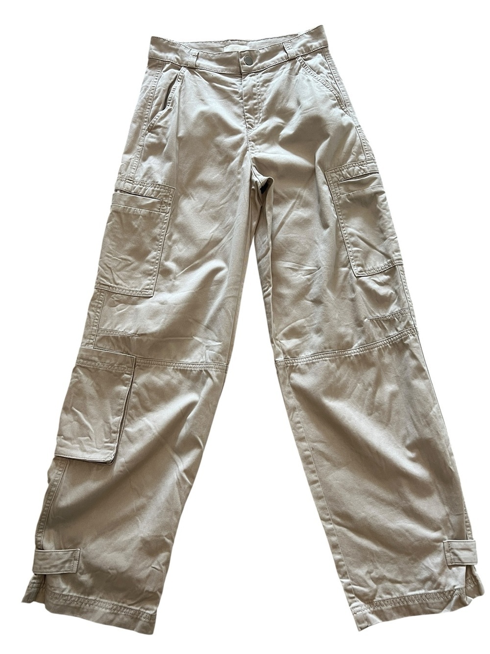 H&M Beige High Waisted Wide Leg Utility Cargo Pants- 2